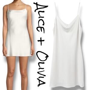 Alice + Olivia Harmony Ivory Slip Dress Mini Cowl Neck Womens Size 4 Satin Luxe